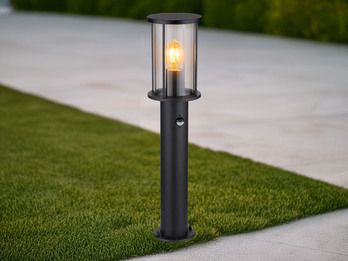 LED Wegeleuchte mit Bewegungsmelder aus Edelstahl mit Rauchglas, H: 60cm