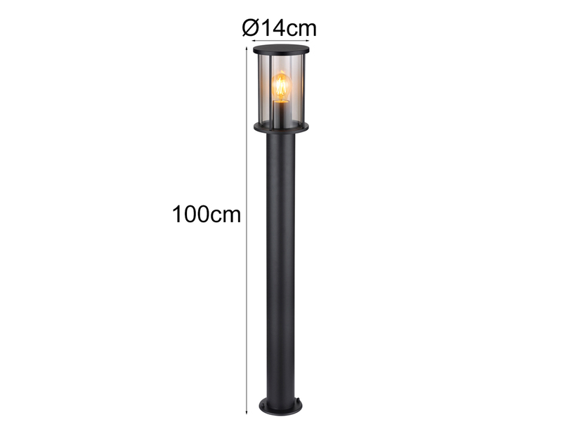 LED Wegeleuchte Gartenlaterne aus Edelstahl mit Rauchglas, Höhe 100cm