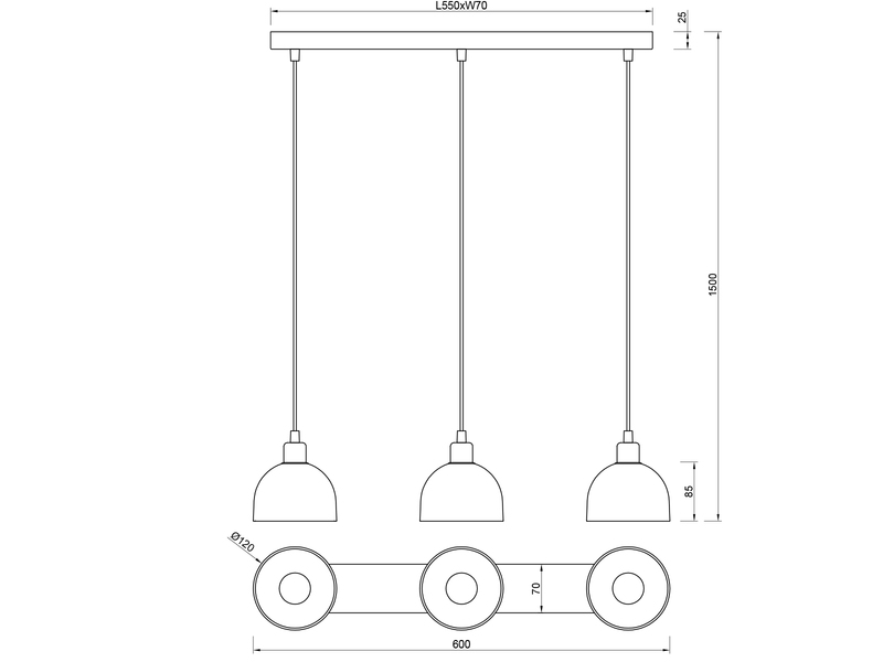 Pendelleuchte MOLLY 3-flammig Rauchglas Chrom verspiegelt, Ø 12cm