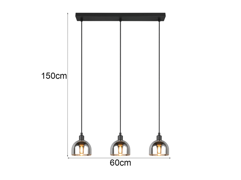 Pendelleuchte MOLLY 3-flammig Rauchglas Chrom verspiegelt, Ø 12cm
