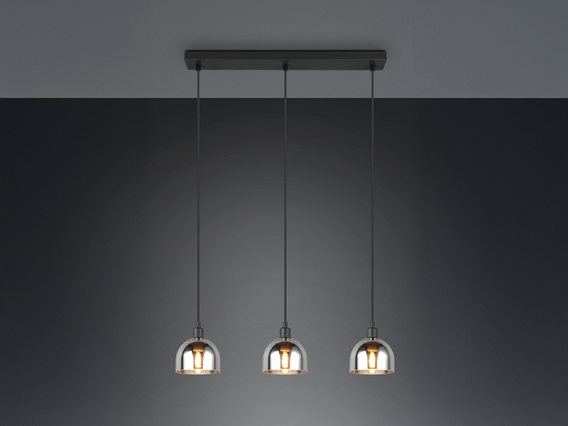 Pendelleuchte MOLLY 3-flammig Rauchglas Chrom verspiegelt, Ø 12cm
