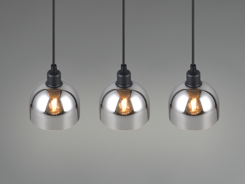 Pendelleuchte MOLLY 3-flammig Rauchglas Chrom verspiegelt, Ø 12cm