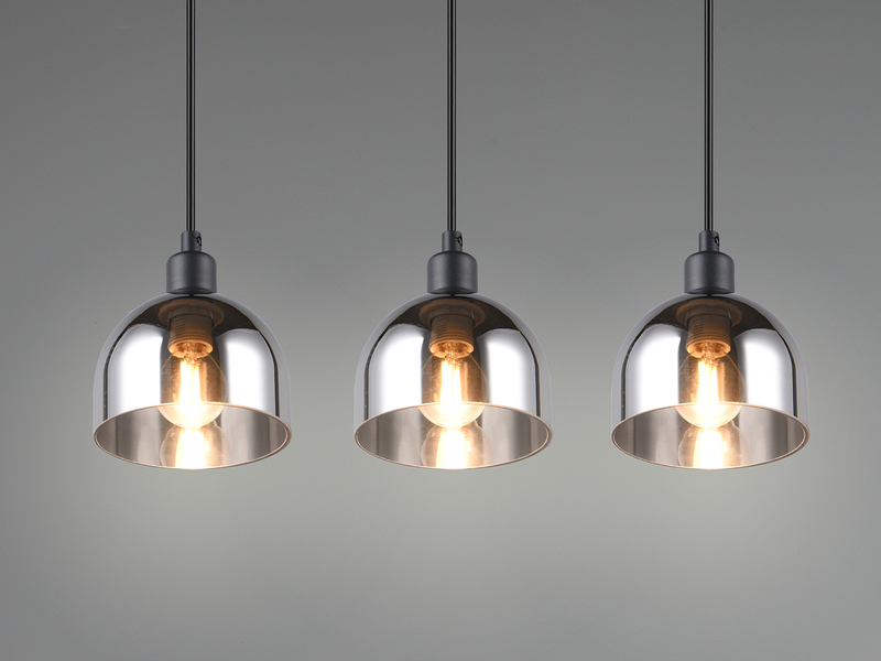 Pendelleuchte MOLLY 3-flammig Rauchglas Chrom verspiegelt, Ø 12cm