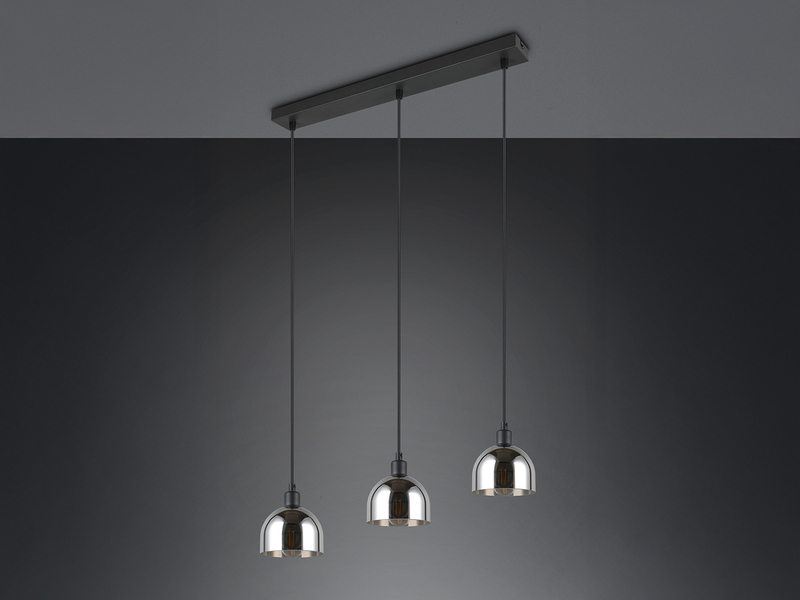 Pendelleuchte MOLLY 3-flammig Rauchglas Chrom verspiegelt, Ø 12cm