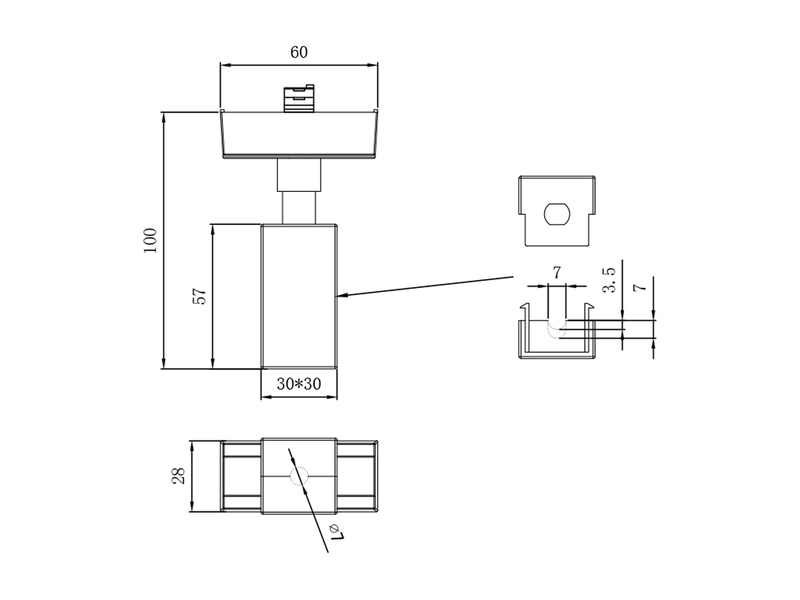 Pendel-Adapter Schwarz Höhe 10cm für Schienensystem DUOline