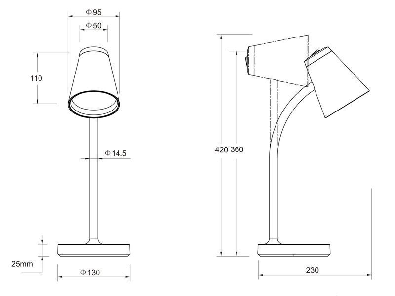 LED Schreibtischlampe PONGO Schwarz flexibel biegsam, Höhe 36cm