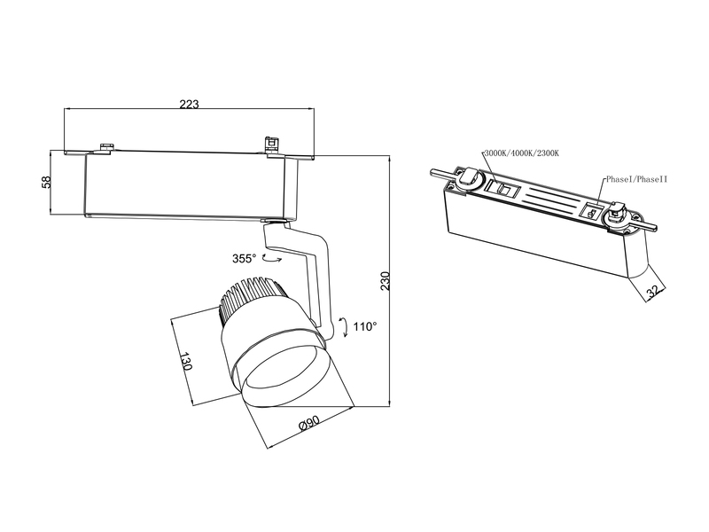 LED Strahler RADIATOR Weiß für DUOline 2-Phasen Schienensystem