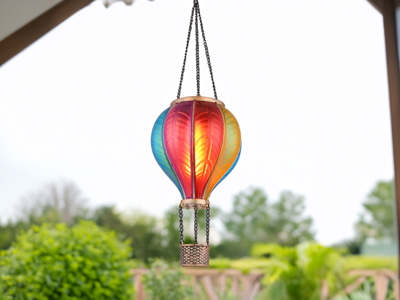Deko Solarleuchte mit buntem Heißluftballon aus Kunststoff, Höhe 46,5cm