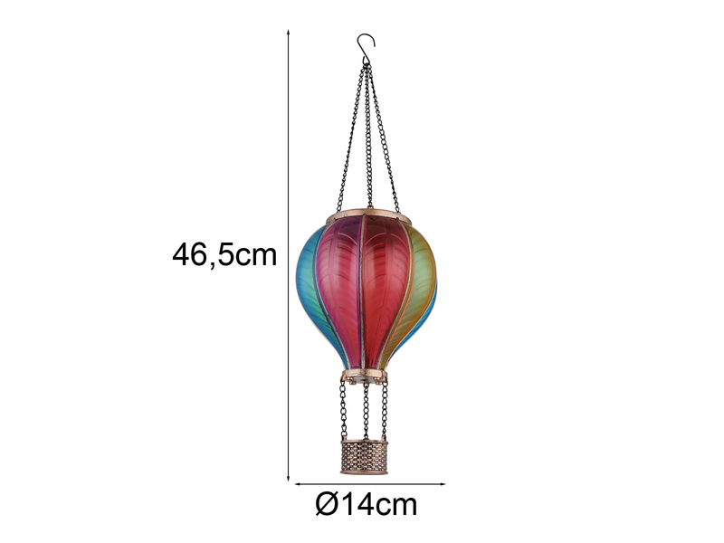 Deko Solarleuchte mit buntem Heißluftballon aus Kunststoff, Höhe 46,5cm