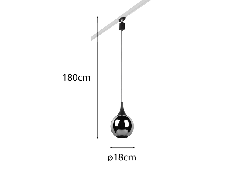 Pendelleuchte LUMINA mit Glasschirm Chrom Ø 18cm für DUOline Schienensystem