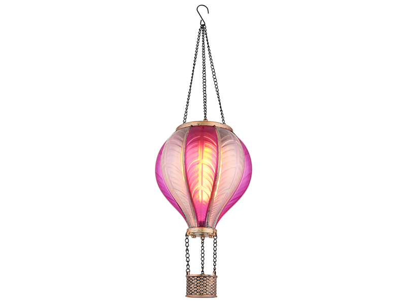 Deko Solarleuchte mit Heißluftballon in Pink & Rosa aus Kunststoff, Höhe 46,5cm