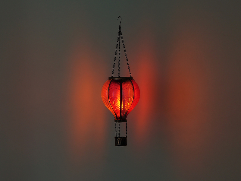 Deko Solarleuchte mit Heißluftballon in Pink & Rosa aus Kunststoff, Höhe 46,5cm