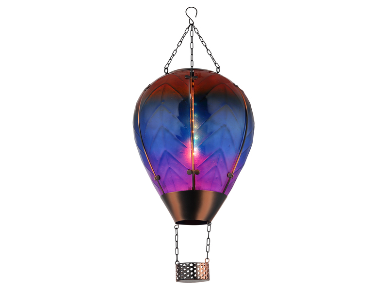 Deko Solarleuchte mit buntem Heißluftballon aus Glas & Flammeneffekt, Höhe 58cm