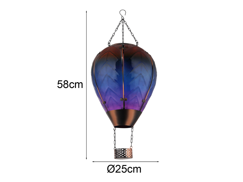 Deko Solarleuchte mit buntem Heißluftballon aus Glas & Flammeneffekt, Höhe 58cm