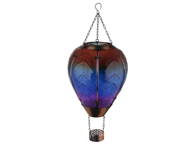 Deko Solarleuchte mit buntem Heißluftballon aus Glas & Flammeneffekt, Höhe 58cm
