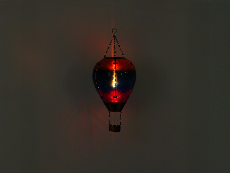 Deko Solarleuchte mit buntem Heißluftballon aus Glas & Flammeneffekt, Höhe 58cm