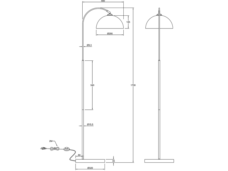 Große Stehlampe SIERRA Schwarz mit Metallfuß - Höhe 170cm