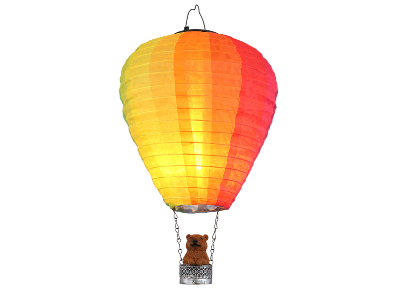 Deko Solarleuchte mit buntem Heißluftballon & Bär im Korb, Höhe 44cm