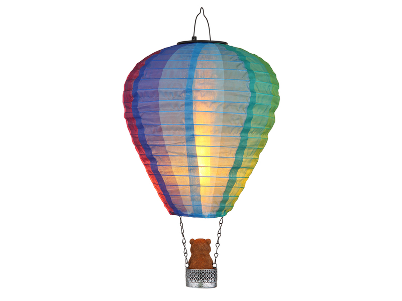 Deko Solarleuchte mit buntem Heißluftballon & Bär im Korb, Höhe 44cm