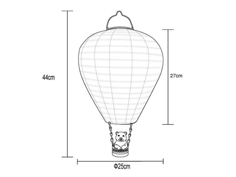 Deko Solarleuchte mit buntem Heißluftballon & Bär im Korb, Höhe 44cm