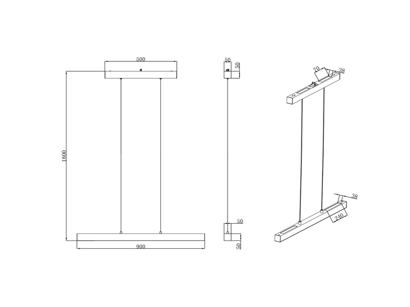 LED Pendelleuchte PAROS Silber, Breite 90cm für DUOline Schienensystem