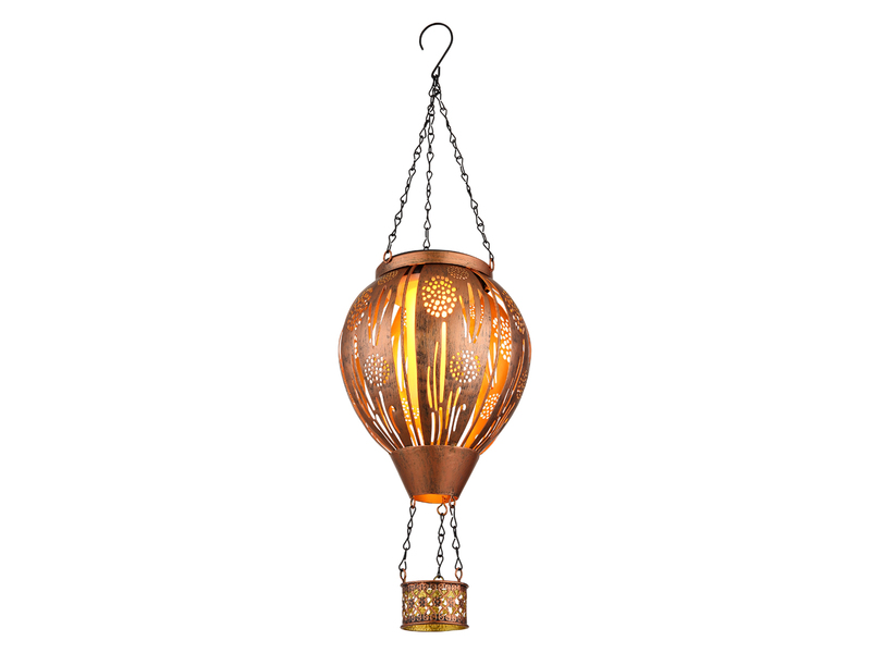 Deko Solarleuchte mit Heißluftballon Kupfer innen Gold aus Metall, Höhe 46cm