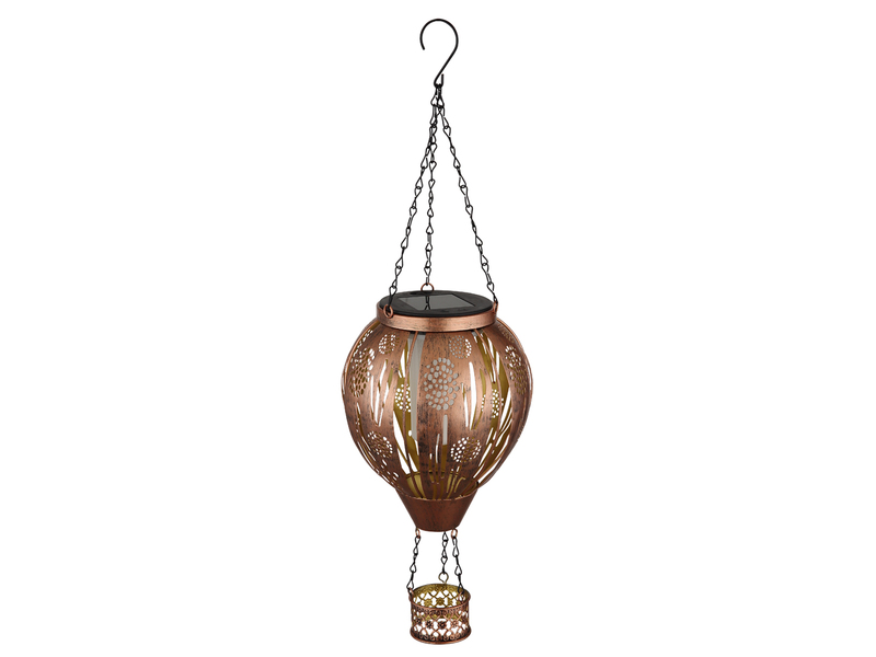 Deko Solarleuchte mit Heißluftballon Kupfer innen Gold aus Metall, Höhe 46cm