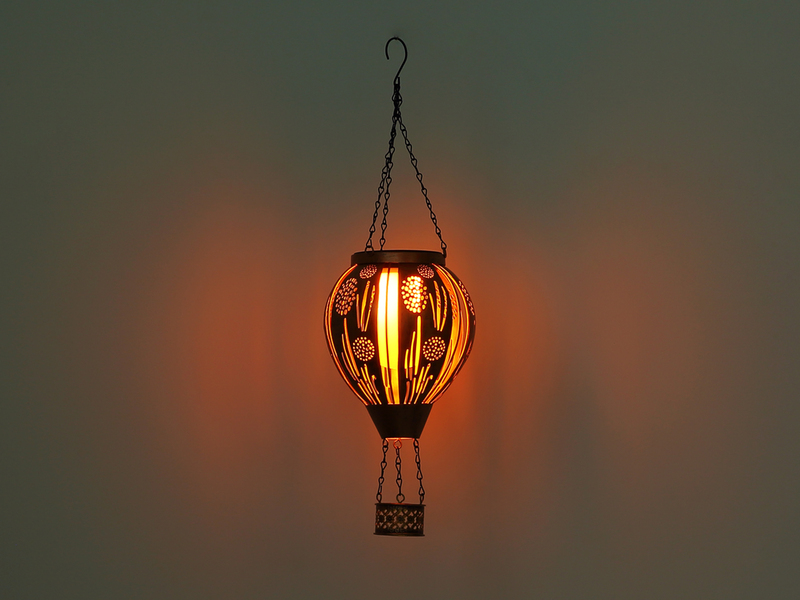 Deko Solarleuchte mit Heißluftballon Kupfer innen Gold aus Metall, Höhe 46cm