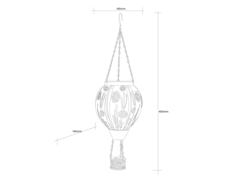 Deko Solarleuchte mit Heißluftballon Kupfer innen Gold aus Metall, Höhe 46cm