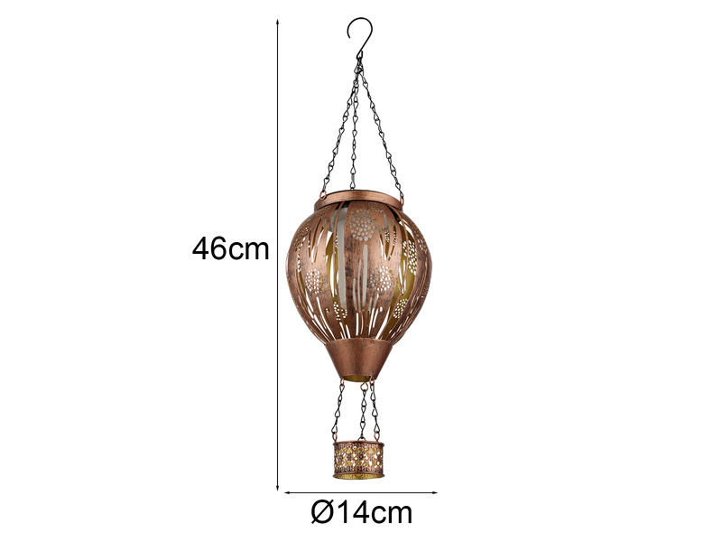 Deko Solarleuchte mit Heißluftballon Kupfer innen Gold aus Metall, Höhe 46cm