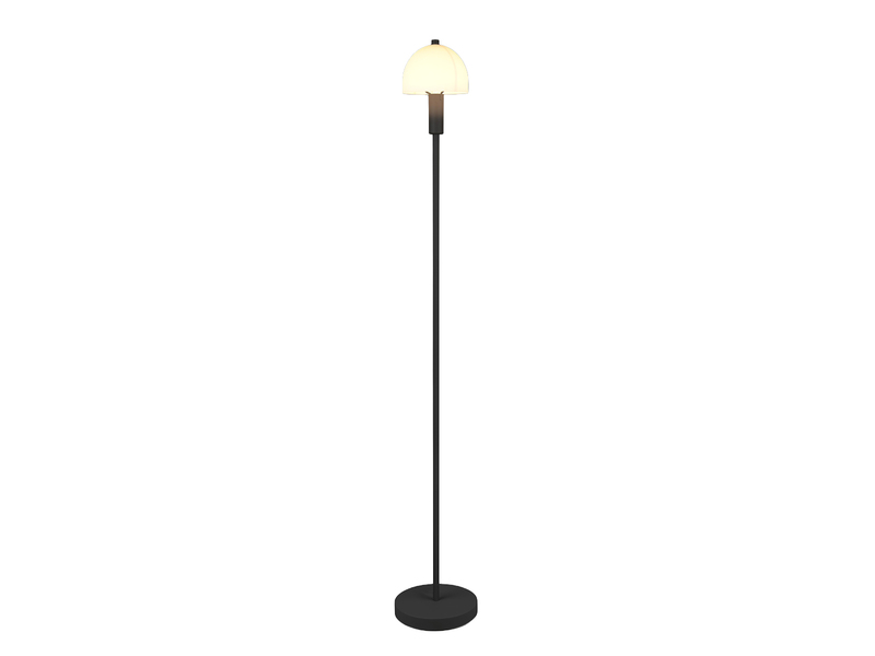 Kleine Stehlampe GLENN Schwarz mit Metallfuß und Lampenschirm Glas, Höhe 120cm