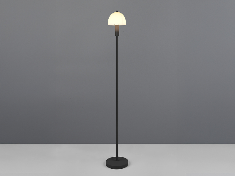 Kleine Stehlampe GLENN Schwarz mit Metallfuß und Lampenschirm Glas, Höhe 120cm