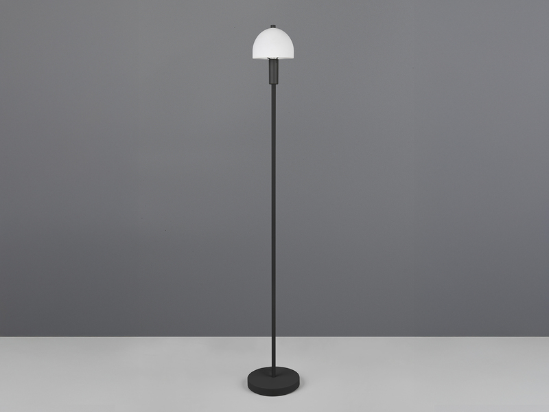 Kleine Stehlampe GLENN Schwarz mit Metallfuß und Lampenschirm Glas, Höhe 120cm