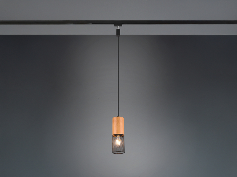 Kleine Pendelleuchte TOSH mit Holz Ø 8cm für DUOline Schienensystem