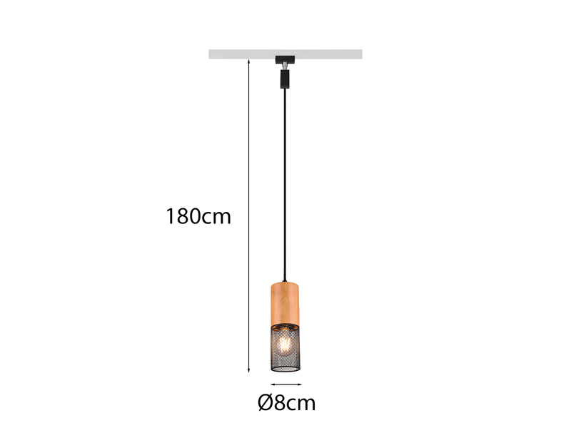 Kleine Pendelleuchte TOSH mit Holz Ø 8cm für DUOline Schienensystem