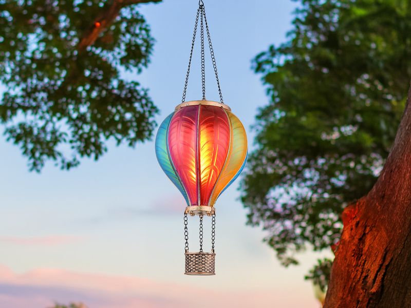 2er Set Deko Solarleuchten mit buntem Heißluftballon aus Kunststoff, Höhe 46,5cm