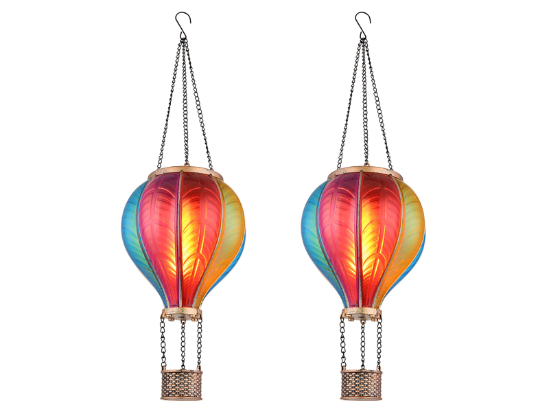 2er Set Deko Solarleuchten mit buntem Heißluftballon aus Kunststoff, Höhe 46,5cm