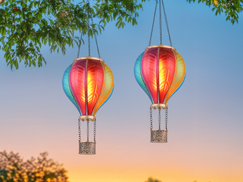 2er Set Deko Solarleuchten mit buntem Heißluftballon aus Kunststoff, Höhe 46,5cm