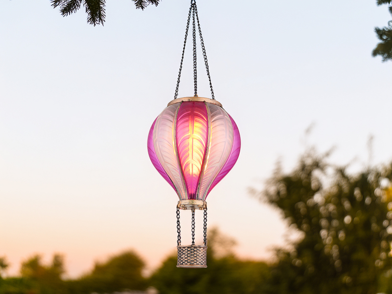 2er Set Deko Solarleuchte mit Heißluftballon in Pink & Rosa, Höhe 46,5cm