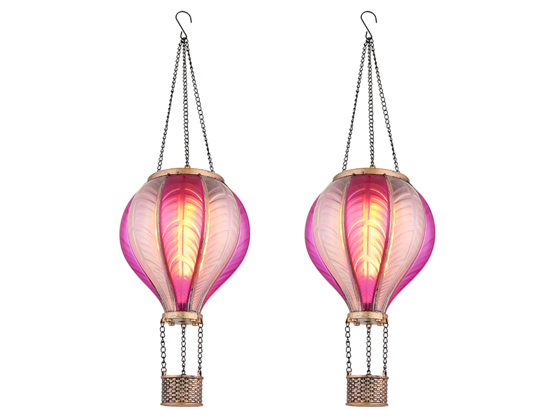 2er Set Deko Solarleuchte mit Heißluftballon in Pink & Rosa, Höhe 46,5cm