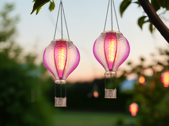 2er Set Deko Solarleuchte mit Heißluftballon in Pink & Rosa, Höhe 46,5cm