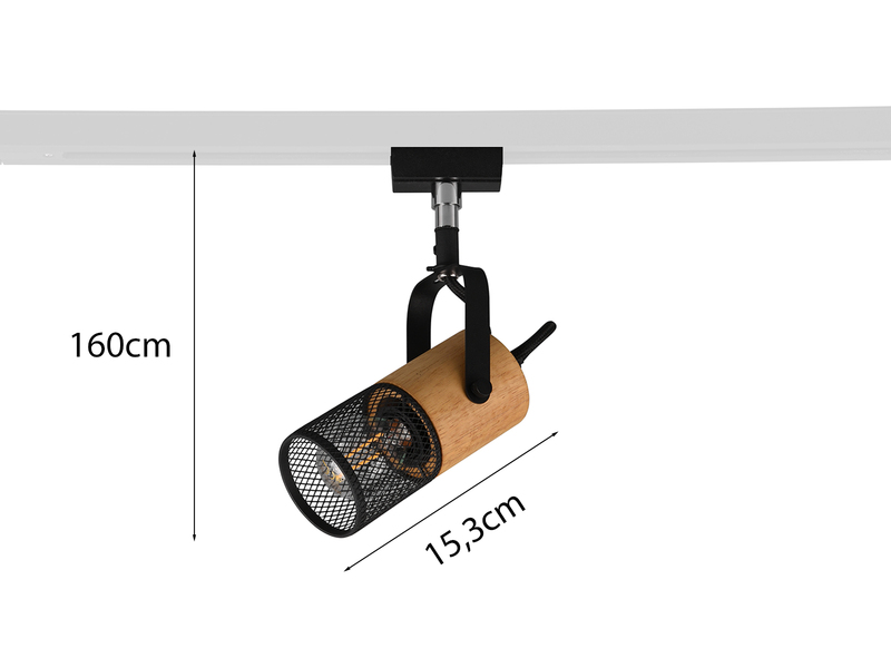 Strahler TOSH mit Holz für DUOline 2-Phasen Schienensystem