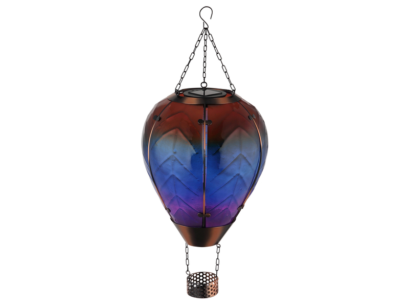 2er Set Deko Solarleuchten Heißluftballon aus Glas Bunt & Flammeneffekt, H:58cm