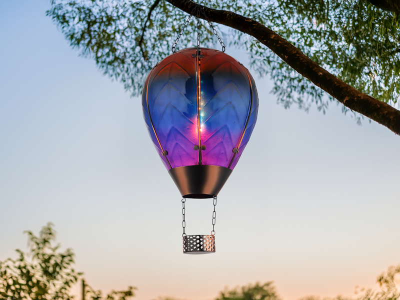 2er Set Deko Solarleuchten Heißluftballon aus Glas Bunt & Flammeneffekt, H:58cm