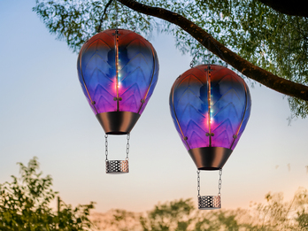 2er Set Deko Solarleuchten Heißluftballon aus Glas Bunt & Flammeneffekt, H:58cm