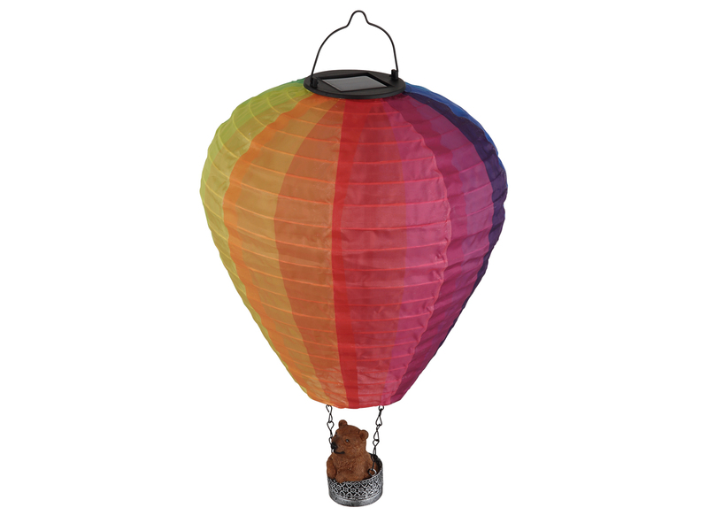 2er Set Deko Solarleuchten mit buntem Heißluftballon & Bär im Korb, Höhe 44cm