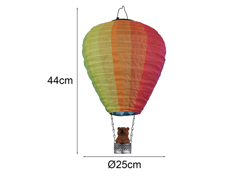 2er Set Deko Solarleuchten mit buntem Heißluftballon & Bär im Korb, Höhe 44cm
