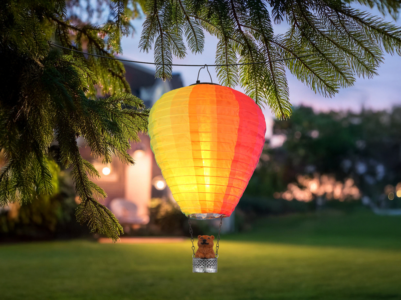 2er Set Deko Solarleuchten mit buntem Heißluftballon & Bär im Korb, Höhe 44cm