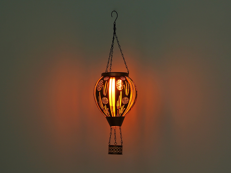 2er Set Deko Solarleuchten mit Heißluftballon Metall Kupfer innen Gold, H: 46cm