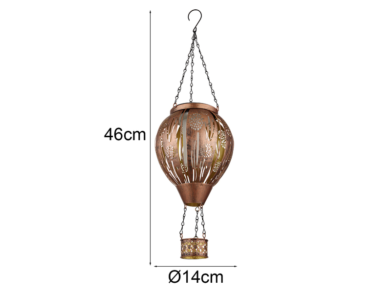 2er Set Deko Solarleuchten mit Heißluftballon Metall Kupfer innen Gold, H: 46cm